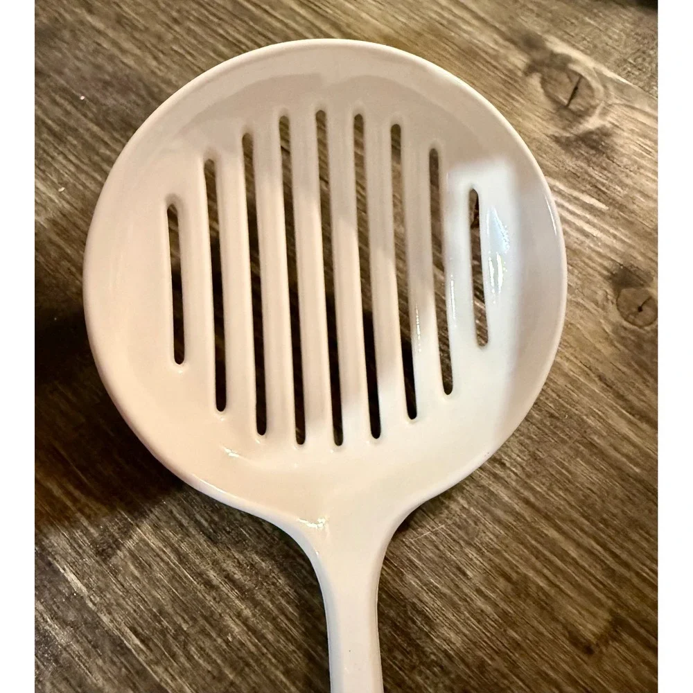 Ekco Slotted Skimmer Spoon Kitchen Tool White Excellent Vintage Nylon Black